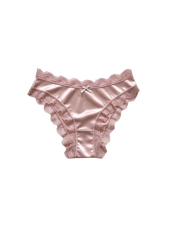 Women's Triangle Panties Soft Lace Trim Seamless Waist Underwear Briefs with Bow Detail Stretchy Butt-Lifting Panties Hot Pink