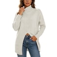 thumbnail image 1 of TEAJOPSUU Women's Turtle Neck Knit Sweaters Front Slit Long Sleeve Loose Fit Fall Winter Pullover Sweaters White, 1 of 8
