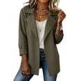 thumbnail image 1 of TEAJOPSUU Women's Twill Blazers Notched Lapel 3/4 Sleeve Solid Color Open Front Suit Jackets Casual Business Rolled Sleeve Blazers Olive Green, 1 of 4