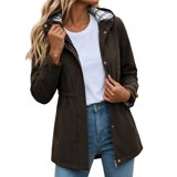 Zip Button Snap TEAJOPSUU Women's Windbreaker Coats Longline Hooded Snap Button Zip up ...
