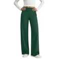 thumbnail image 1 of TEAJOPSUU Women's Yoga Wide Leg Pants High Waist Stretchy Waistband Pants with Pockets Pull On Solid Casual Gym Workout Trousers Green, 1 of 7