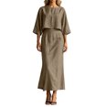thumbnail image 1 of TEAJOPSUU Womens 2 Piece Outfit Sets 3/4 Sleeve Crew Neck Crop Top and Back Zipper A Line Maxi Skirt Sets Casual Fall Summer Matching Wear Khaki, 1 of 8