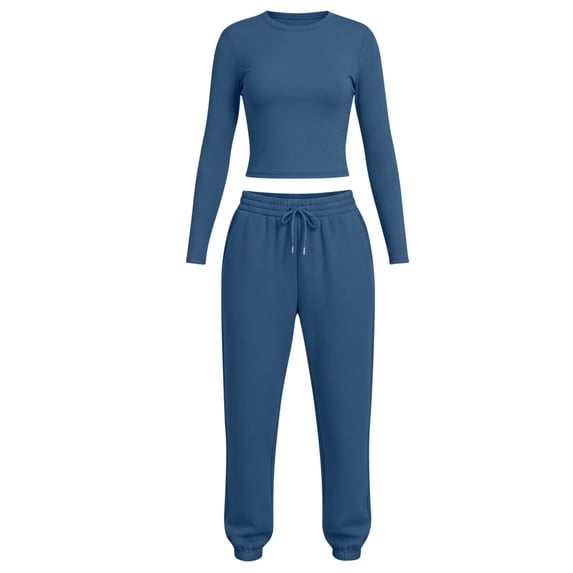TEAJOPSUU Womens 2 Piece Outfit Tracksuit Sets Crewneck Long Sleeve Top Cuffed Jogger Pants Relaxed Fit Fall Winter Casual Athleisure Wear Blue