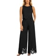 thumbnail image 1 of TEAJOPSUU Womens 2 Piece Sets Matching Lace Hem Outfits Sleeveless Crew Neck Crop Tank Tops High Waisted Wide leg Pants Sets Casual Daily Outfits Black, 1 of 7