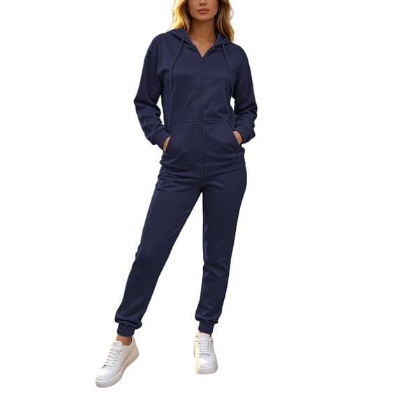 TEAJOPSUU Womens 2 Piece Tracksuit Outfit Sets Zip up Hoodie Sweatshirts Cuffed Jogger Sweatpants Sets Casual Warm Fleece Lined Sweatsuits Navy