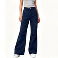 thumbnail image 1 of TEAJOPSUU Womens Button Fly Bootcut Cargo Pants Solid High Waist Wide Leg Side Cargo Pockets Trousers with Pockets Casual Winter Wear Navy, 1 of 8
