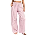 thumbnail image 1 of TEAJOPSUU Womens Casual Plaid Pants Wide Leg Elastic Waist Button Detail Trousers with Pockets Gingham Trendy Daily Wear Pink, 1 of 8
