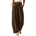 thumbnail image 1 of TEAJOPSUU Womens Casual Pleated Wide Leg Pants with Pockets Flowy High Waisted Elastic Palazzo Pants Comfy Soft Solid Color Trouses Brown, 1 of 8