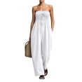 thumbnail image 1 of TEAJOPSUU Womens Casual Summer Jumpsuits Sleeveless Strapless Off Shoulder Smocked Wide Leg Rompers with Pockets White, 1 of 5