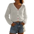 thumbnail image 1 of TEAJOPSUU Womens Crochet Sweater Cover Up Button Down Long Sleeve V Neck Boho Knit Crop Summer Swimwear Cover-Ups White, 1 of 7