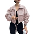 thumbnail image 1 of TEAJOPSUU Womens Cropped Jacket Trendy Snap Zip Up Long Sleeve Drawstring Waist Jackets with Flap Pockets Fashion Streetwear Coats Blouses Pink, 1 of 4