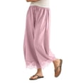 thumbnail image 1 of TEAJOPSUU Womens Cropped Lace Hem Pants Flowy Drawstring Elastic High Waisted Culottes Pants with Pockets Casual Wide Leg Palazzo Trousers Pink, 1 of 7