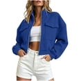 thumbnail image 1 of TEAJOPSUU Womens Cropped Zip up Jackets Drop Shoulder Long Sleeve Stand Collar Flap Pockets Short Length Jackets for Streetwear Travel Blue, 1 of 6