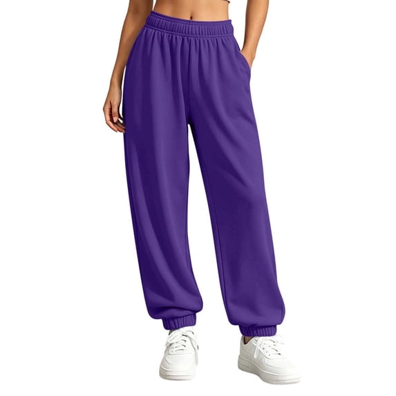 TEAJOPSUU Womens Fall Winter Joggers Solid Sweatpants Elastic Waist Jogger Trousers with Pockets Casual Lounge Athletic Streetwear A-Purple