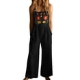 thumbnail image 1 of TEAJOPSUU Womens Floral Embroidered Overalls Square Neck Wide Leg Jumpsuits Spaghetti Strap Long Romper with Pockets Summer Beach Casual Wear Black, 1 of 9