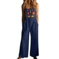 thumbnail image 1 of TEAJOPSUU Womens Floral Embroidered Overalls Square Neck Wide Leg Jumpsuits Spaghetti Strap Long Romper with Pockets Summer Beach Casual Wear Navy, 1 of 9