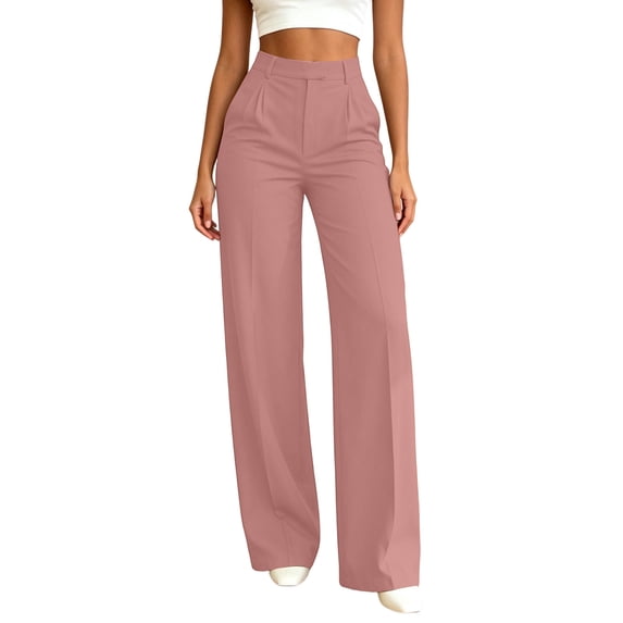 TEAJOPSUU Womens High Waisted Wide Leg Pants Dressy Tummy Control Elastic Waist Business Palazzo Trousers with Pockets Casual Office Slacks Pink
