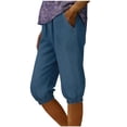 thumbnail image 1 of TEAJOPSUU Womens Jogger Pants Elastic Waist Cuffed Hem 3/4 Length Denim Capris Quick Dry Lounge Pants B-Light Blue, 1 of 5