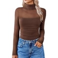 thumbnail image 1 of TEAJOPSUU Womens Lace Mesh Sheer Tops Long Sleeve High Neck Shirts Slim Fitted Breathable Going Out Blouses Brown, 1 of 5