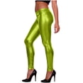 thumbnail image 1 of TEAJOPSUU Womens Metallic Shiny Leggings High Elastic Mid Rise Faux Leather Capris Ankle Length Comfortable Party Clubwear Fashion Pants B-Green, 1 of 6