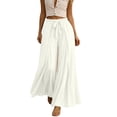 thumbnail image 1 of TEAJOPSUU Womens Pleated Wide Leg Palazzo Maxi Pants Flowy High Waist Elastic Elatic Drawstring Culottes Pants Dressy Daily Everyday Vacation Trousers White, 1 of 5