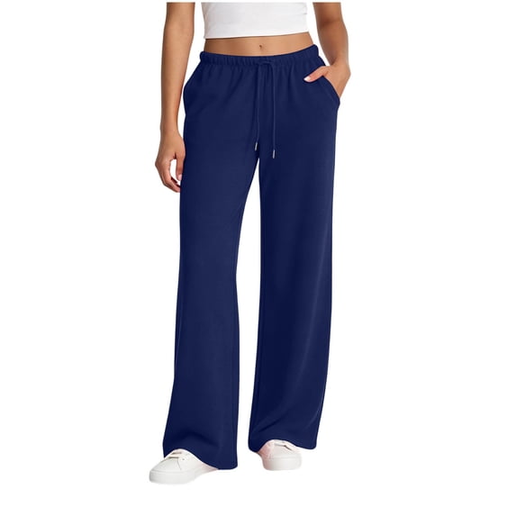TEAJOPSUU Womens Side Stripe Wide Leg Sweatpants Drawstring Elastic High Waisted Sweatpants with Pockets Causal Fall Winter Workout Pants Navy