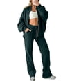thumbnail image 1 of TEAJOPSUU Womens Solid 2 Piece Workout Sets Long Sleeve Full Zip Sweatshirts Elastic Waist Wide Leg Pockets Pants Sets Athletic Sets Green, 1 of 2