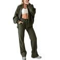 thumbnail image 1 of TEAJOPSUU Womens Solid 2 Piece Workout Sets Long Sleeve Full Zip Sweatshirts Elastic Waist Wide Leg Pockets Pants Sets Athletic Sets Olive Green, 1 of 5