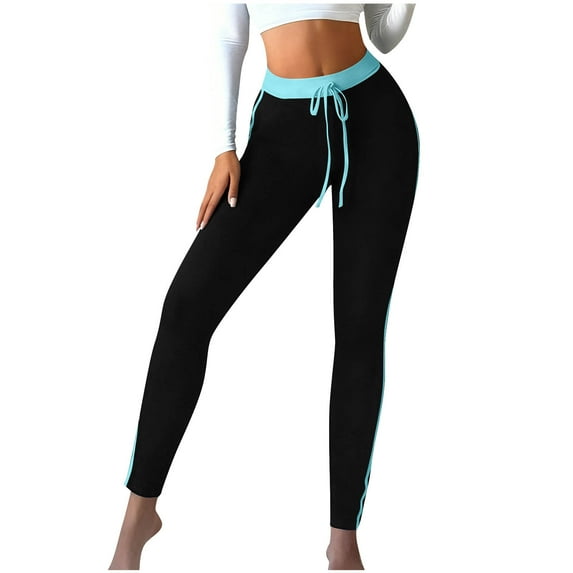 TEAJOPSUU Womens Solid Color Slim Fit Sport Pants Elastic Waist Drawstring Striped Long Pants Soft Stretchy Comfort Workout Running Long Trousers C-Green
