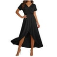 thumbnail image 1 of TEAJOPSUU Womens Solid Cross Wrap Dress V Neck Short Sleeve Long Summer Dresses Cross Front Evening Party Cocktail Dress Ruffle Wedding Guest Dresses,A-Black, 1 of 7
