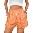 thumbnail image 1 of TEAJOPSUU Womens Striped Shorts Ruffle Elastic Waist Button Shorts with Pockets Cute Boxer Bottoms Daily Casual Pajamas Orange, 1 of 6