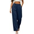 thumbnail image 1 of TEAJOPSUU Womens Suit Wide Leg Palazzo Pants with Pockets High Waist Single Button Pleated Trousers Business Casual Work Office Wear Navy, 1 of 7