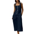 thumbnail image 1 of TEAJOPSUU Womens Summer Linen 2 Piece Solid Sets Matching Travel Outfits Sleeveless Square Neck Button Down Tank Tops Elastic Wide Leg Capri Pants Sets Navy, 1 of 6