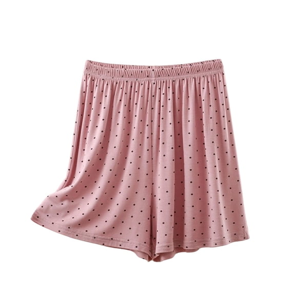 TEAJOPSUU Womens Summer Lounge Shorts Polka Dot Wide Leg Sleeep Shorts Cotton Blend Elastic Waist Sleepwear Bottoms Loose Fit Lounge Bottoms Pink
