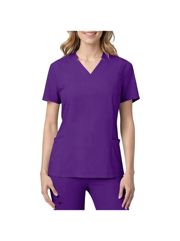 Womens Summer Scrub Top V Neck Short Sleeve Lightweight Moisture Wicking Nursing Uniform Shirt B-Purple