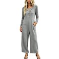 thumbnail image 1 of TEAJOPSUU Womens Waffle Knit Jumpsuit Long Sleeve Button Henley Neck Wide Leg Long Romper with Pockets Casual Loungewear Gray, 1 of 7