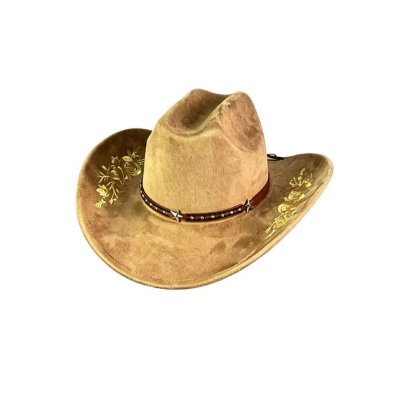TEAJOPSUU Womens Western Cowboy Hats Shapeable Big Wide Brim Cowgirl Hat with Embroidery Chin Strap Classic Style Hats Khaki