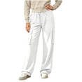 thumbnail image 1 of TEAJOPSUU Womens Wide Leg Cargo Pants Twill Drawstring Waist Side Pocket Pants Relaxed Fit Casual Outdoor Trousers for Hiking Everyday White, 1 of 9