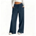 thumbnail image 1 of TEAJOPSUU Womens Wide Leg Jean Pants Casual Loose Elastic Drawstring Waist Palazzo Denim Pants with Pockets for Loungewear Everyday Going Out A-Dark Blue, 1 of 9