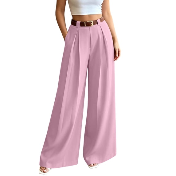 TEAJOPSUU Womens Wide Leg Pants Comfy Pleated Elastic Waist Palazzo Pants Casual Full Leg Daily Solid Trousers Hot Pink