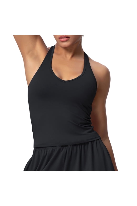 Workout Tank Tops for Women Sleeveless Gym Tops Seamless Scoop Neck Split-Back Athletic Yoga Shirts Black