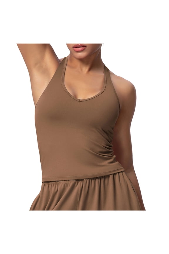Workout Tank Tops for Women Sleeveless Gym Tops Seamless Scoop Neck Split-Back Athletic Yoga Shirts Coffee