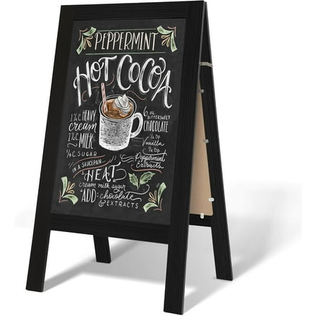 TEAKMAMA Chalkboard Signs 40x20 Standing A Frame Chalk Board Easel Sign Sandwich Board Signs Outdoor, Double Sided Blackboard for Business, Cafe, Weddings, Black