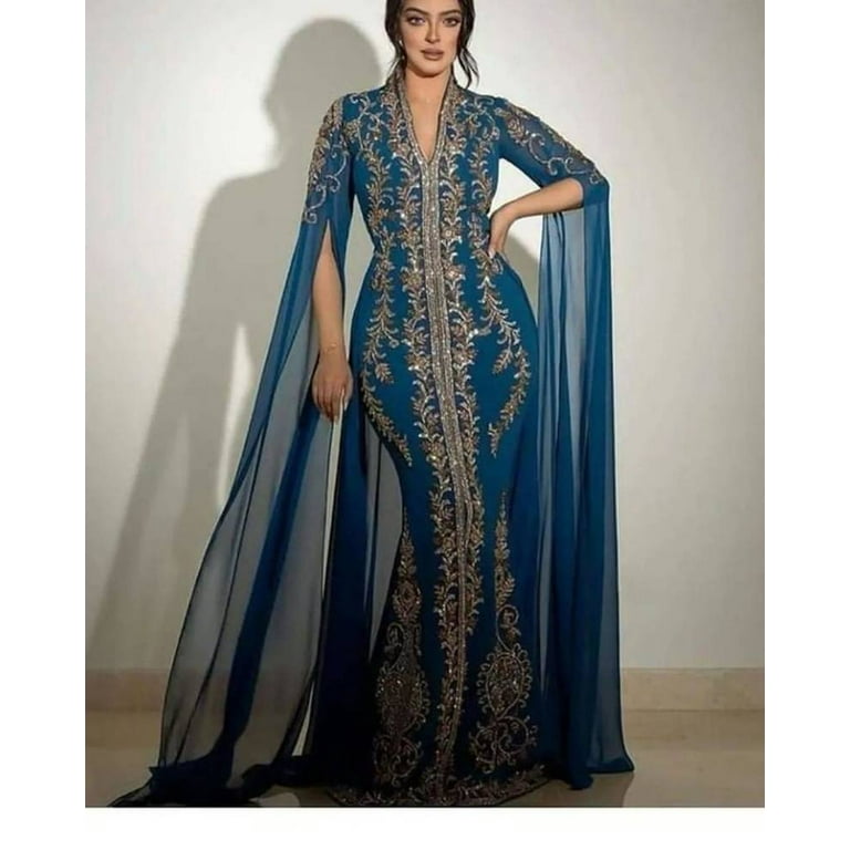 TEAL BLUE HANDCRAFTED ZARI WORK STITCHED GEORGETTE KAFTAN PARTY DRESS