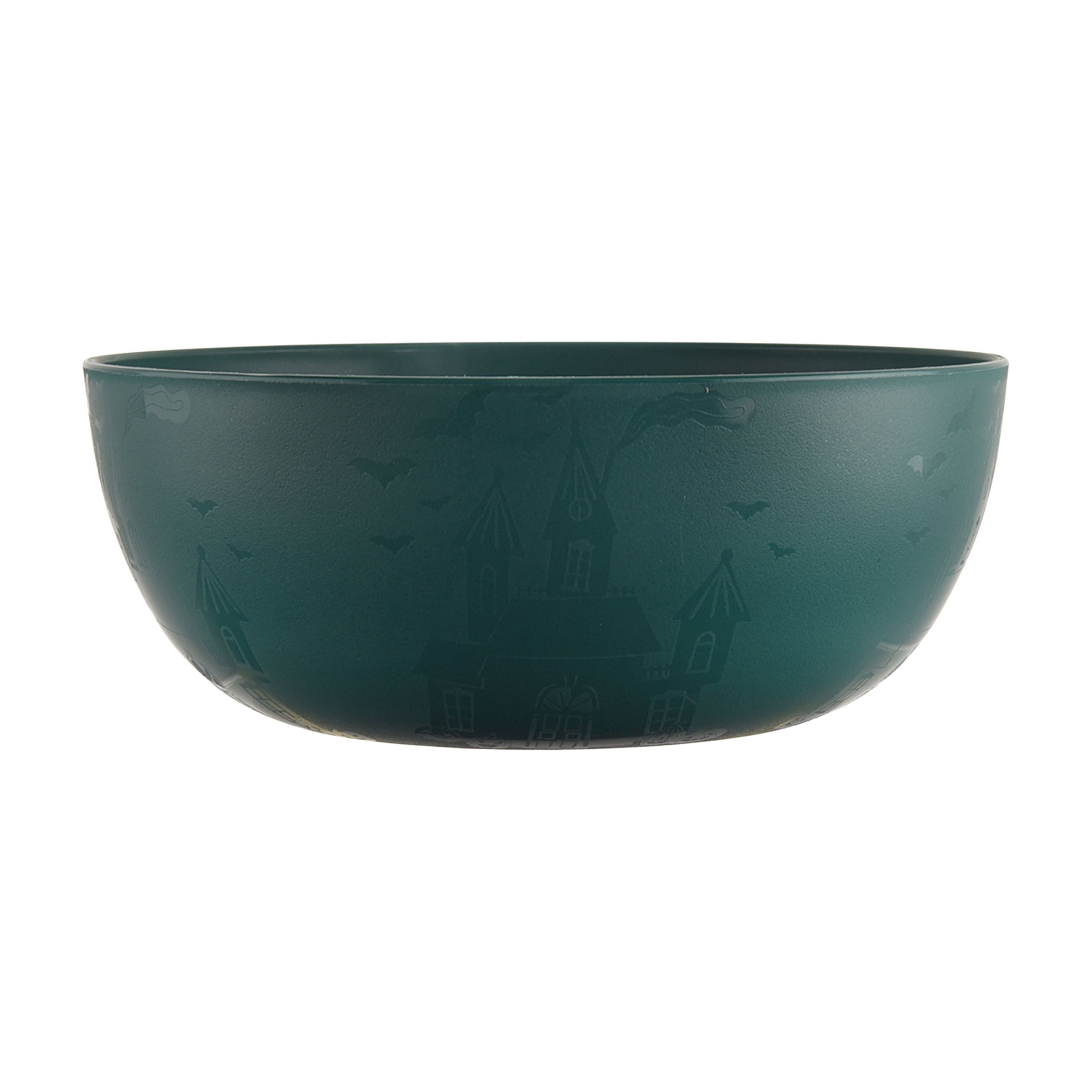 Mainstays 38 Ounce Round Plastic Etched Haunted House Bowl, Teal