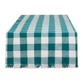 thumbnail image 1 of Teal Heavyweight Checkered Fringed Cotton Table Runner With Rustic Charm 14 x108, 1 of 9