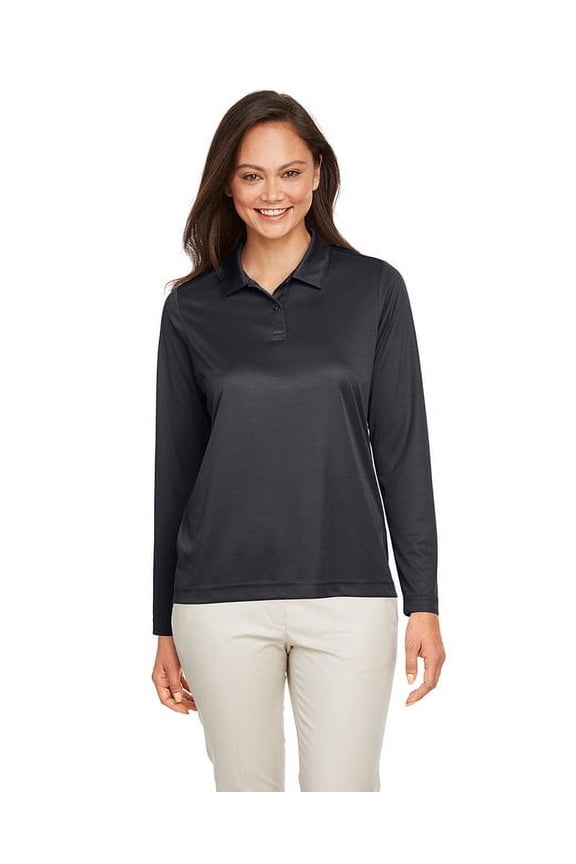 TT51LW Women's Zone Performance Long Sleeve Polo-Black-L