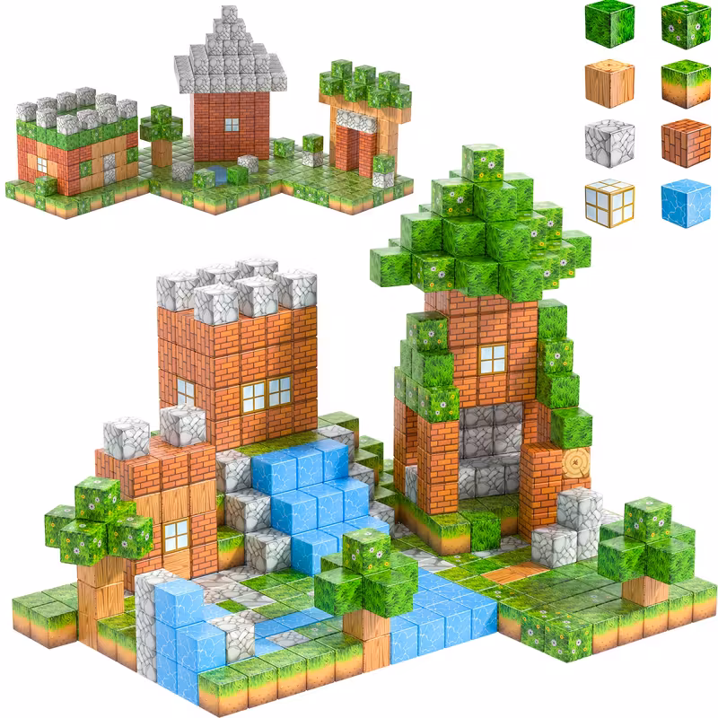 TEAMD Magnetic Blocks-103PCS Magnetic Building Blocks Magnet Cube Toys Stacking, Build Forest World Set, STEM Montessori Sensory Toys for Kids Boys Girls Age 3-4 5-10 Easter Birthday Gifts