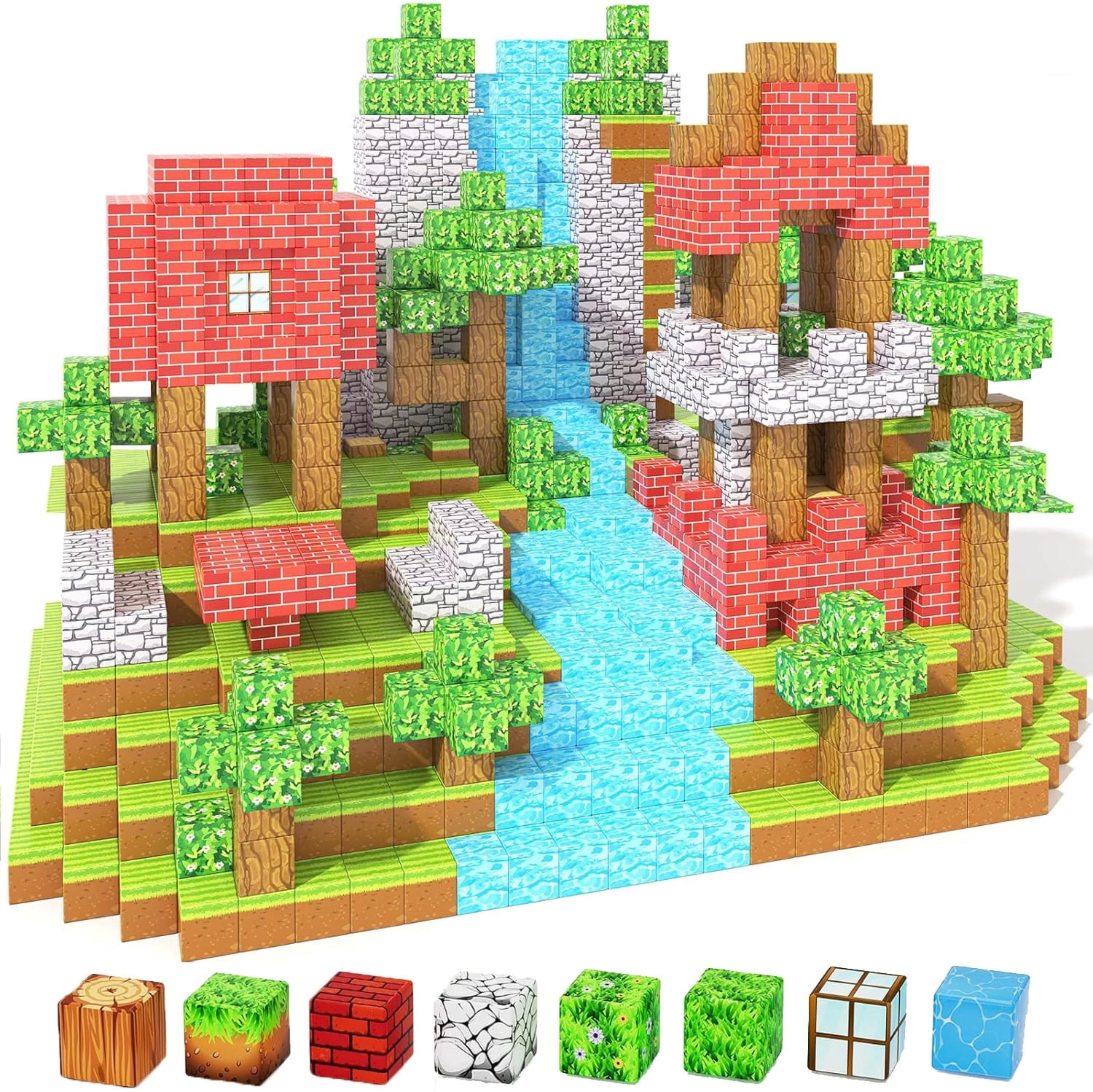 TEAMD 150PCS Magnetic Blocks Building Blocks Magnet Cube Toys Stacking, Build Forest World Set, STEM Montessori Sensory Toysfor 3+ Years Old Ideal Construction Toys