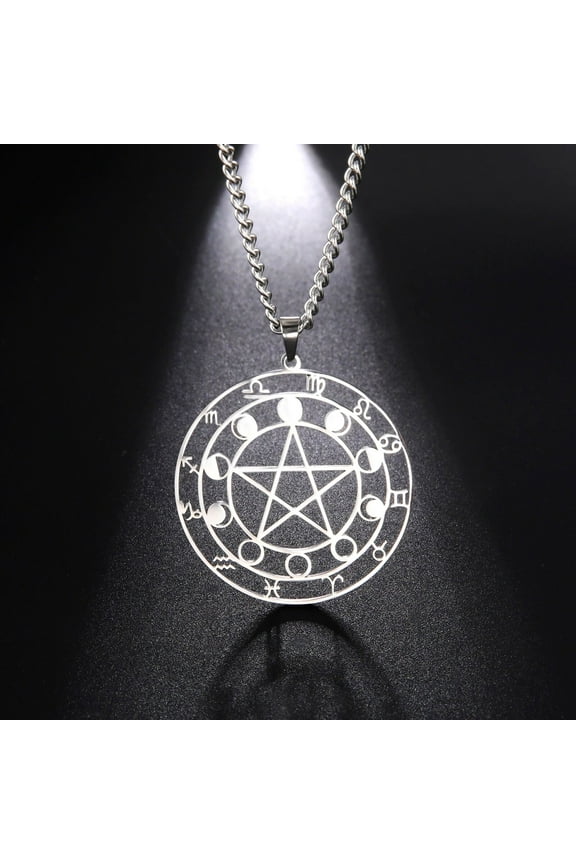 12 Constellations Zodiac Pendant Necklace Silver Witchcraft Astrology Necklace Talisman
